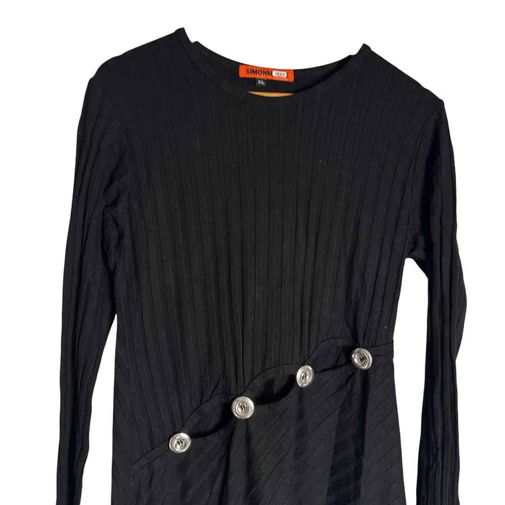 Simon Miller Simm Black Long Sleeve Asymmetric Cut Out Sweater Maxi Dress XL - Picture 8 of 13